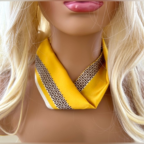 Satin Gold/White Scarf with Silver Crystal Rhinestone Necklace - Picture 9 of 11